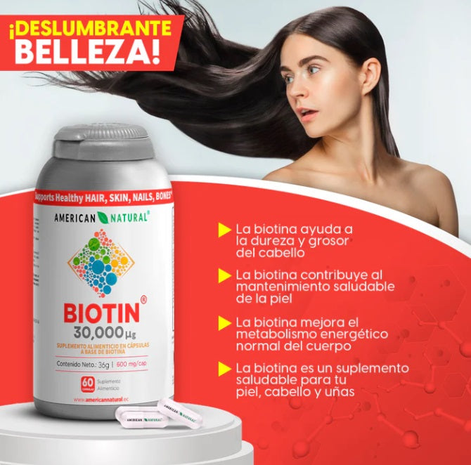 BIOTIN X 60 CÁPSULAS || SUPLEMENTO PARA PIEL, CABELLO, UÑAS, Y HUESOS