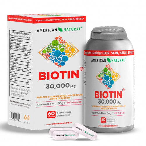 BIOTIN X 60 CÁPSULAS || SUPLEMENTO PARA PIEL, CABELLO, UÑAS, Y HUESOS