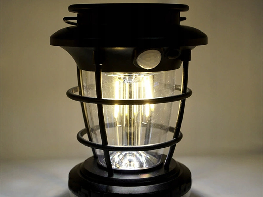 Lámpara solar portátil para acampar: Lámpara LED de 129 lúmenes con doble potencia y control inteligente de brillo.