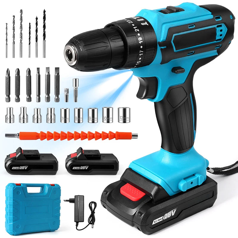 Taladro Inalámbrico 3 en 1 | | Taladro + Destornillador + Percutor + 24 accesorios