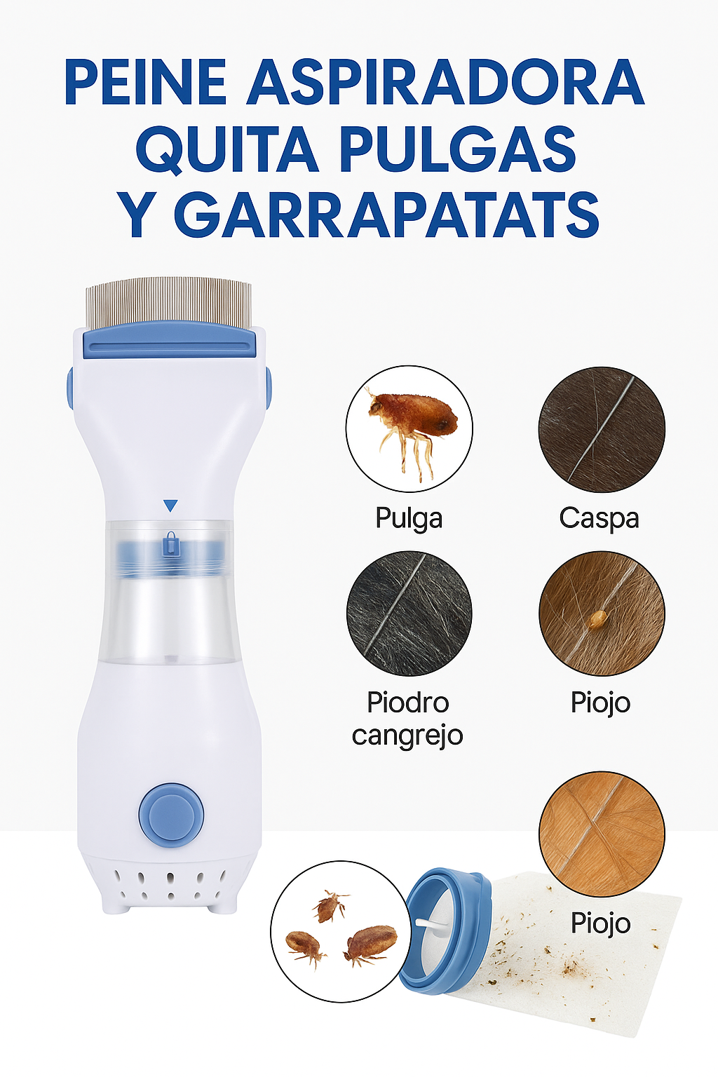 PEINE ASPIRADORA QUITA PULGAS Y GARRAPATAS