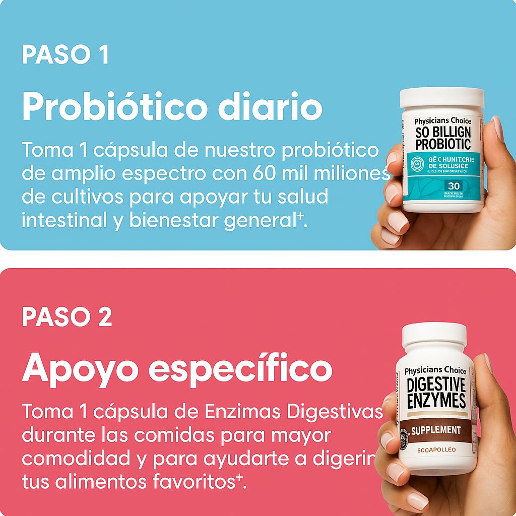Combo Enzimas + Probióticos Physician's Choice || Salud intestinal avanzada: 60 Billion Probiotics (30 Capsulas) + Digestive Enzymes (60 Capsulas)