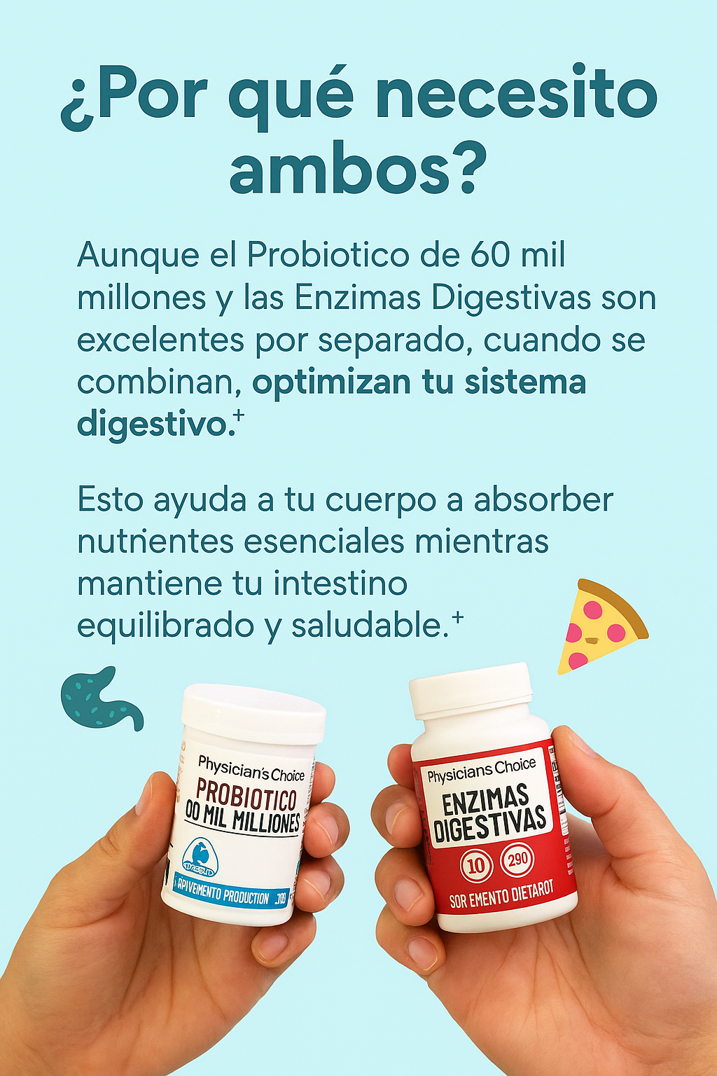 Combo Enzimas + Probióticos Physician's Choice || Salud intestinal avanzada: 60 Billion Probiotics (30 Capsulas) + Digestive Enzymes (60 Capsulas)