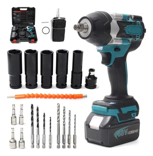 Kit Makita: Taladro de Impacto + 26 accesorios + 2 baterías.