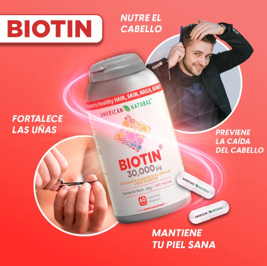BIOTIN X 60 CÁPSULAS || SUPLEMENTO PARA PIEL, CABELLO, UÑAS, Y HUESOS