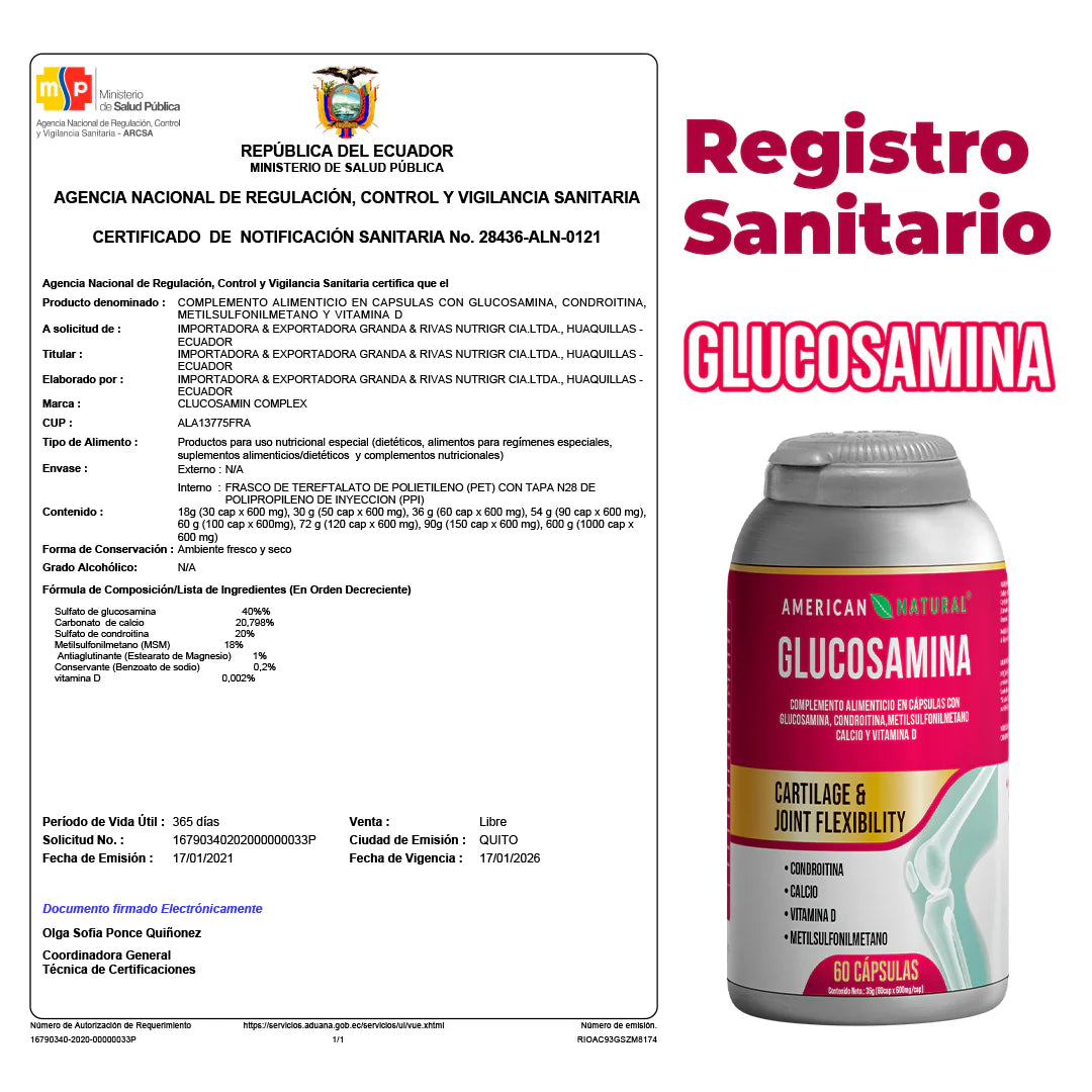 GLUCOSAMINA x 60 CAPS || SUPLEMENTO NATURAL  PARA MEJORAR LA SALUD ARTICULAR Y ÓSEA