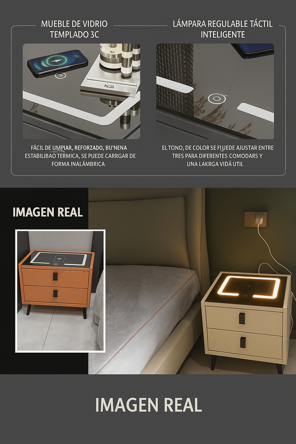 ⚡MESA DE NOCHE SMART || ELEGANCIA, SEGURIDAD Y FUNCIONALIDAD