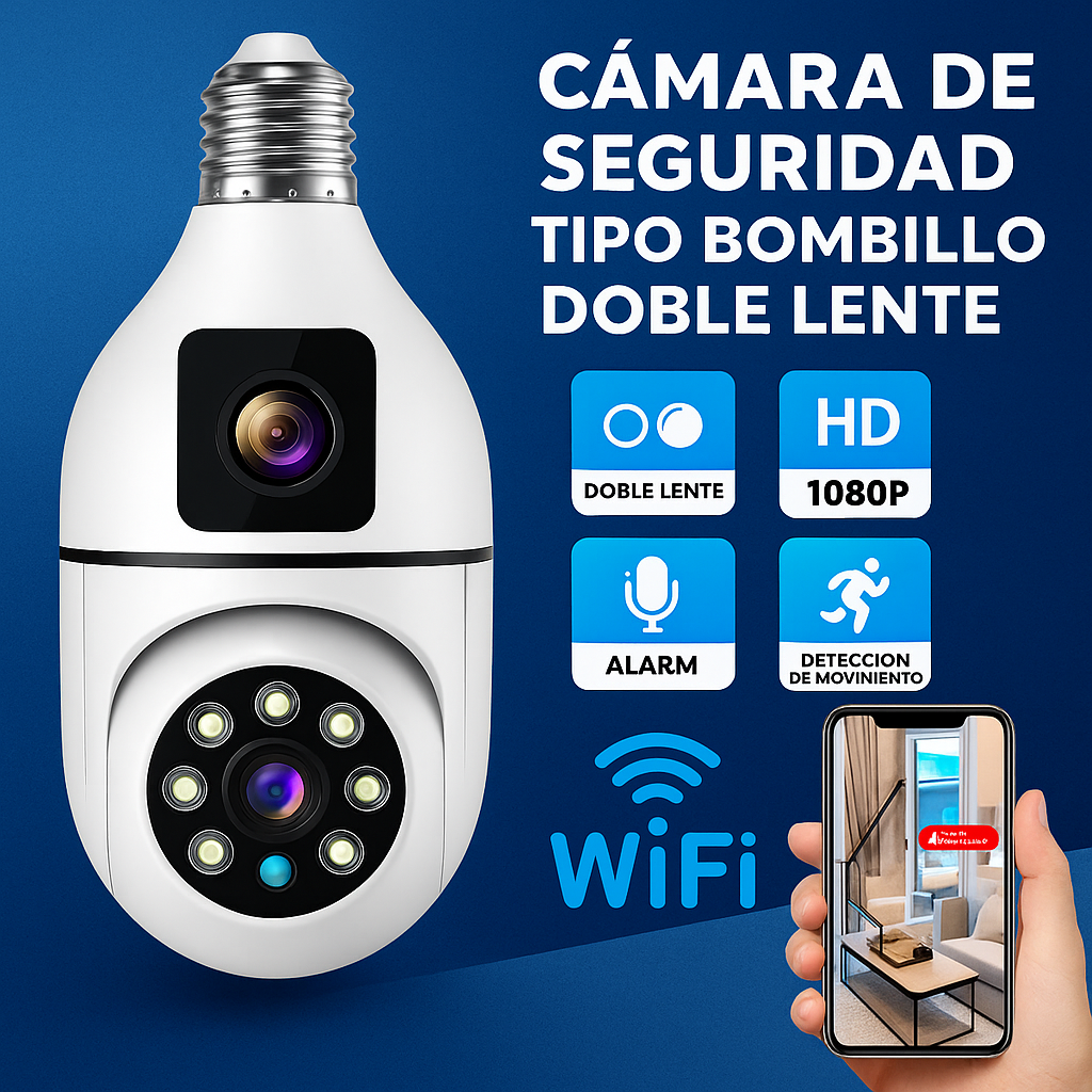 CÁMARA DE SEGURIDAD TIPO BOMBILLO DOBLE LENTE
