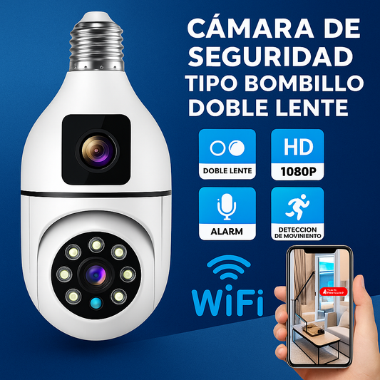CÁMARA DE SEGURIDAD TIPO BOMBILLO DOBLE LENTE