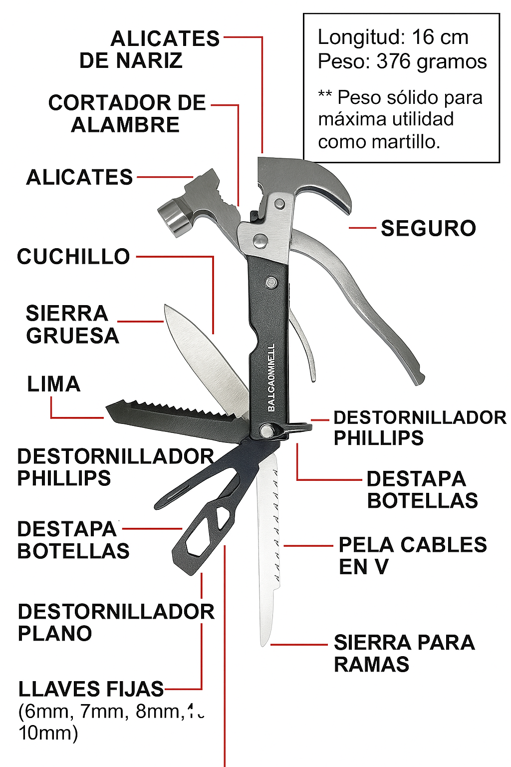 Tac Tool ® Herramienta táctica multifuncional 18 en 1