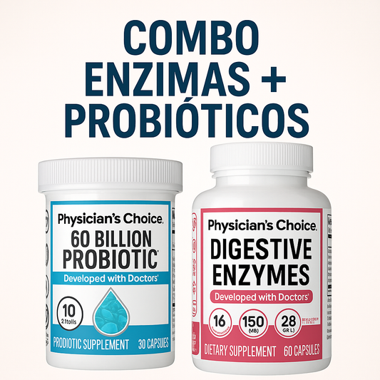 Combo Enzimas + Probióticos Physician's Choice ||  Salud intestinal avanzada: 60 Billion Probiotics (30 Capsulas) + Digestive Enzymes (60 Capsulas)