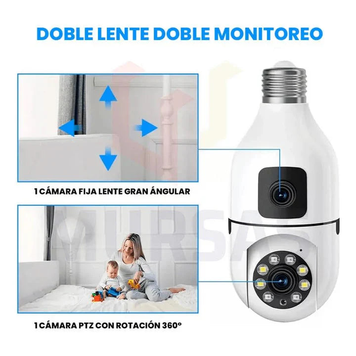 CÁMARA DE SEGURIDAD TIPO BOMBILLO DOBLE LENTE