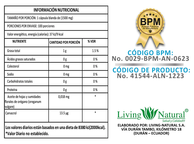 ACEITE DE OREGANO 1500MG ANTIFLAMATORIO + ANTIOXIDANTE x 100 CAP